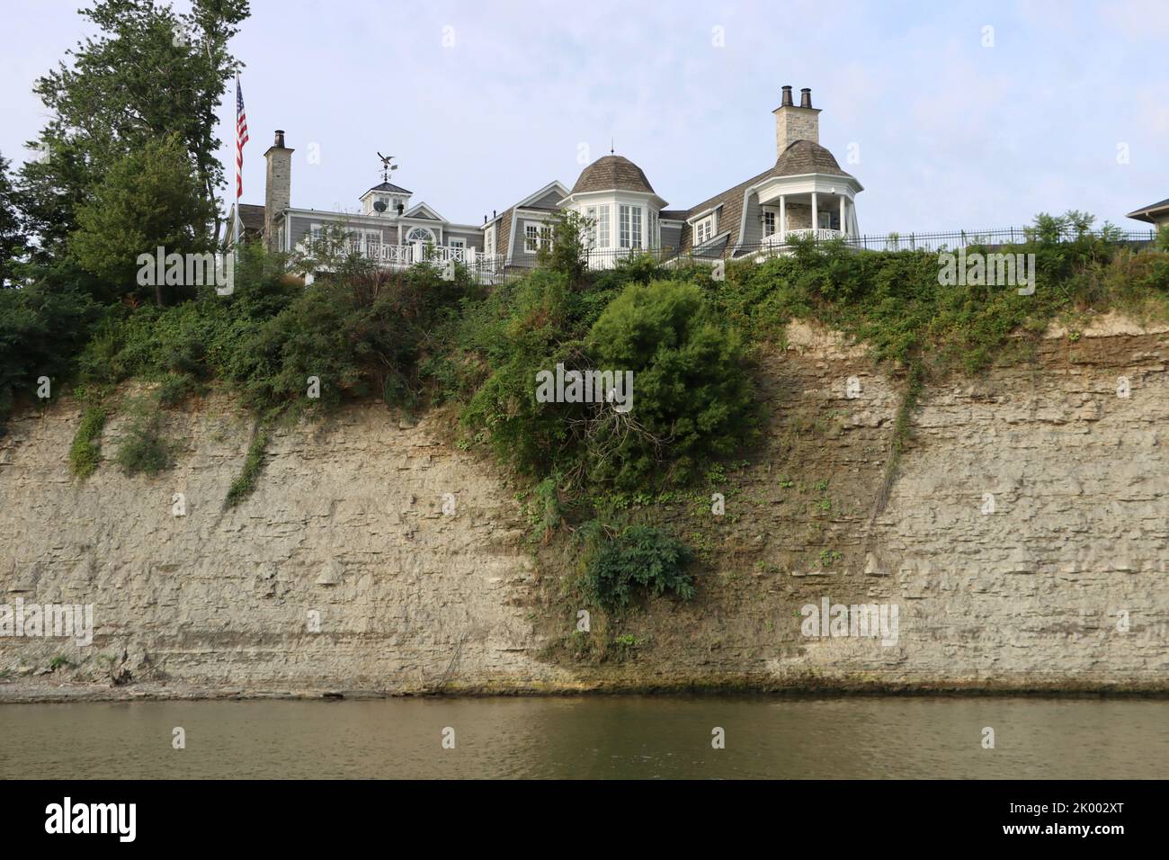 Lake Erie erosion on steep cliffs at the inlet to Rocky River, Ohio
