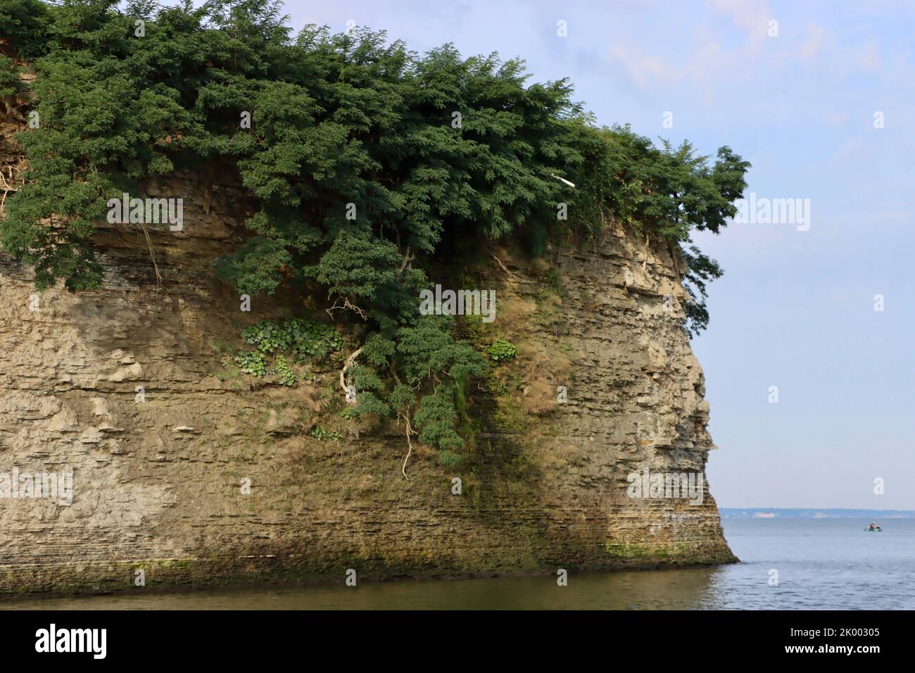 Lake Erie erosion on steep cliffs at the inlet to Rocky River, Ohio