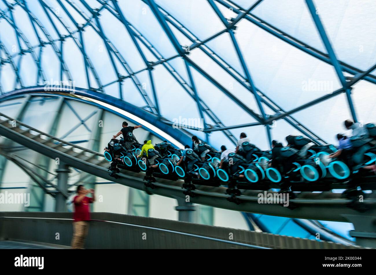 The Tron Lightcycle Power Run ride at the Shanghai Disneyland in