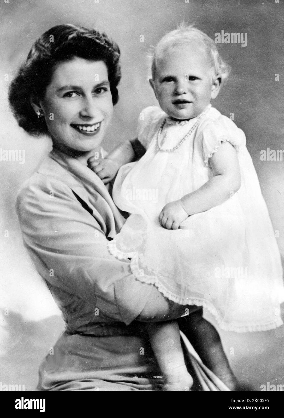 Aug. 14, 1951 - London, England, U.K. - Portrait of PRINCESS ELIZABETH with her daughter PRINCESS ANNE to mark the child's first birthday. (Credit Image: © Keystone Press Agency/ZUMA Press Wire) Stock Photo