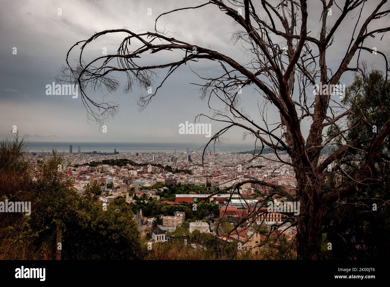 Aerial view of Barcelona from Collserola range on a cloudy day Stock Photo