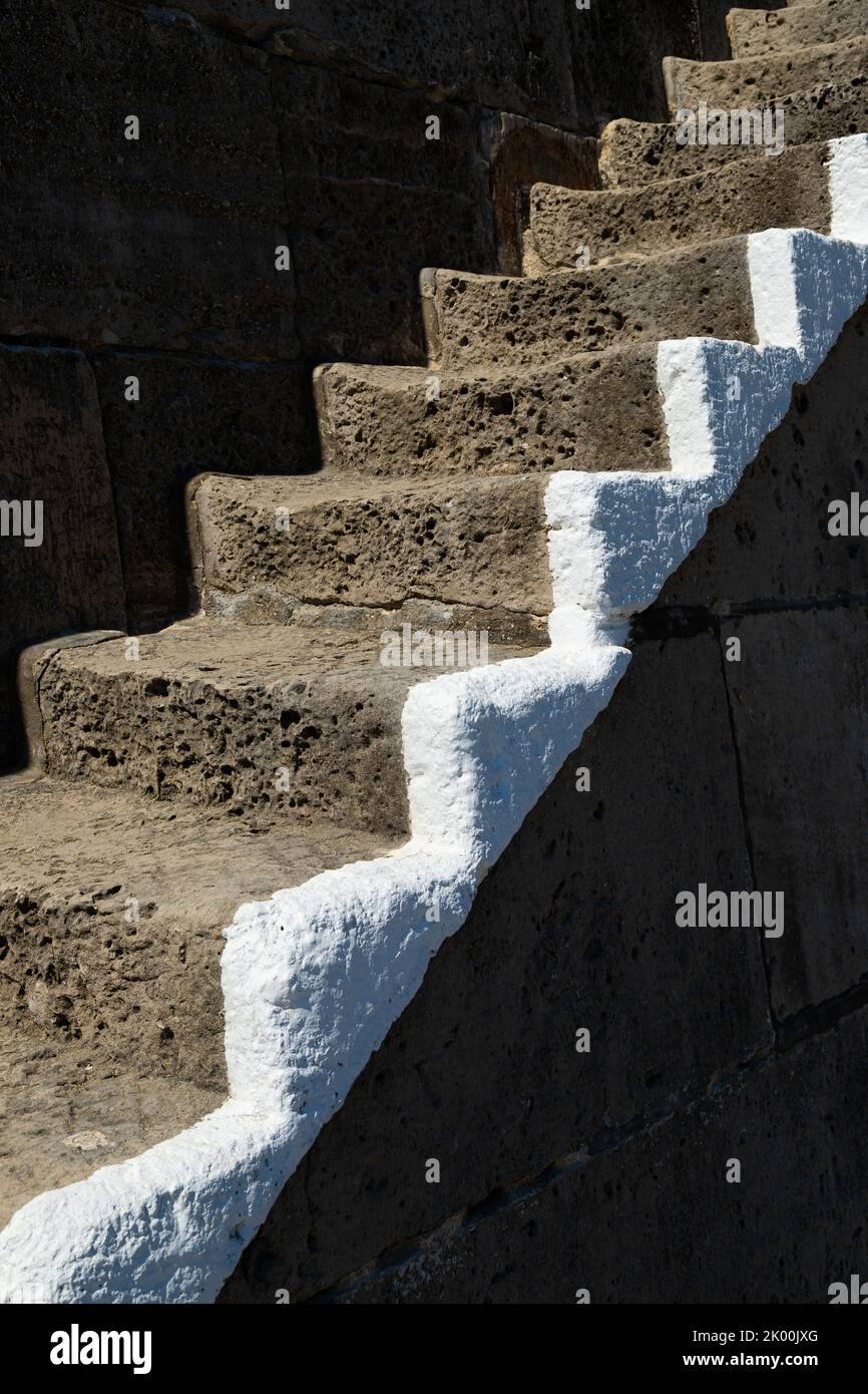 Stone steps on the iconic Cobb in town of Lyme Regis, Dorset Stock Photo