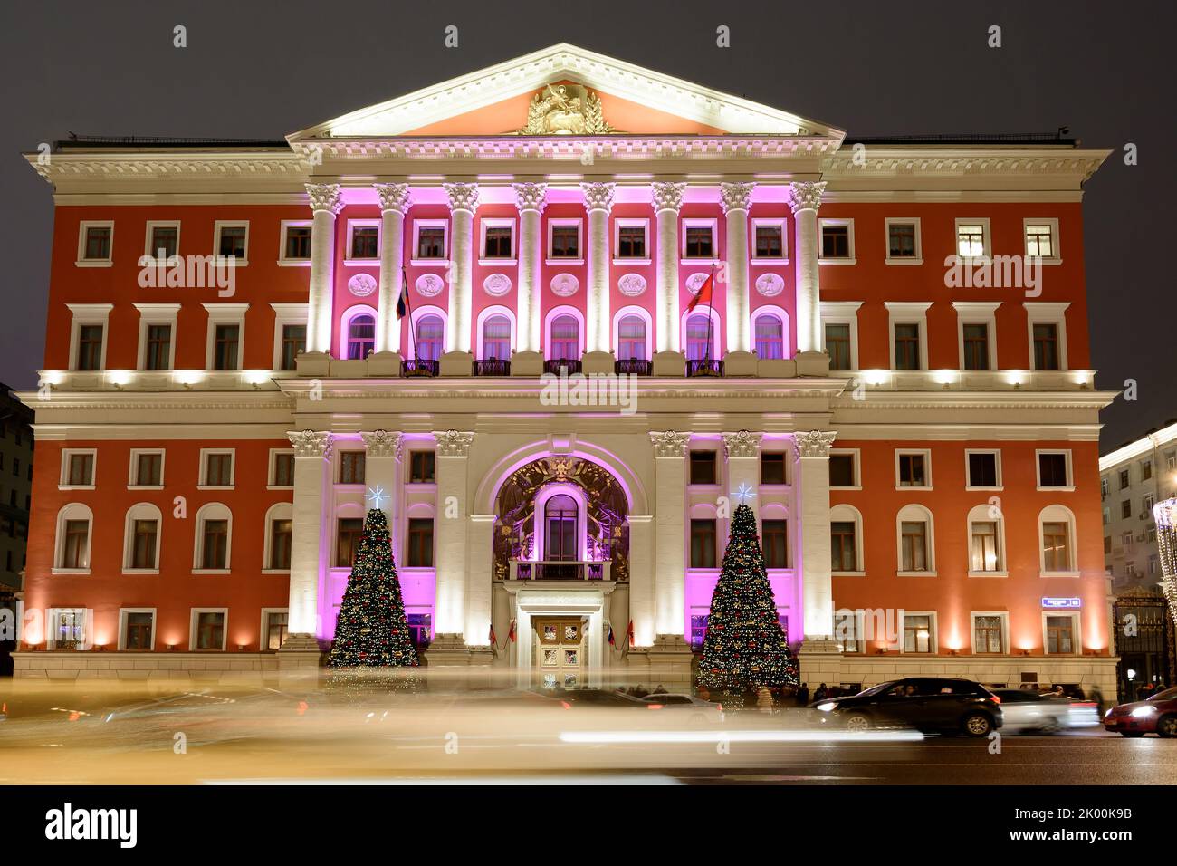 Night view of the Mayor's office building on Tverskaya street in Moscow, Russia. Stock Photo