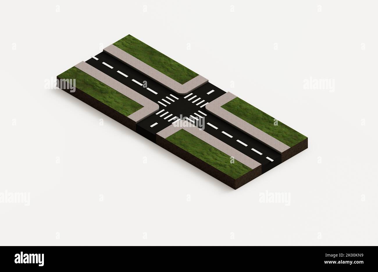 Realistic Asphalt road junction zebra crossing cross section diagram in