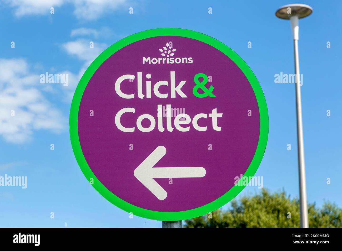 Click and Collect sign Morrisons supermarket, Cromer, north Norfolk