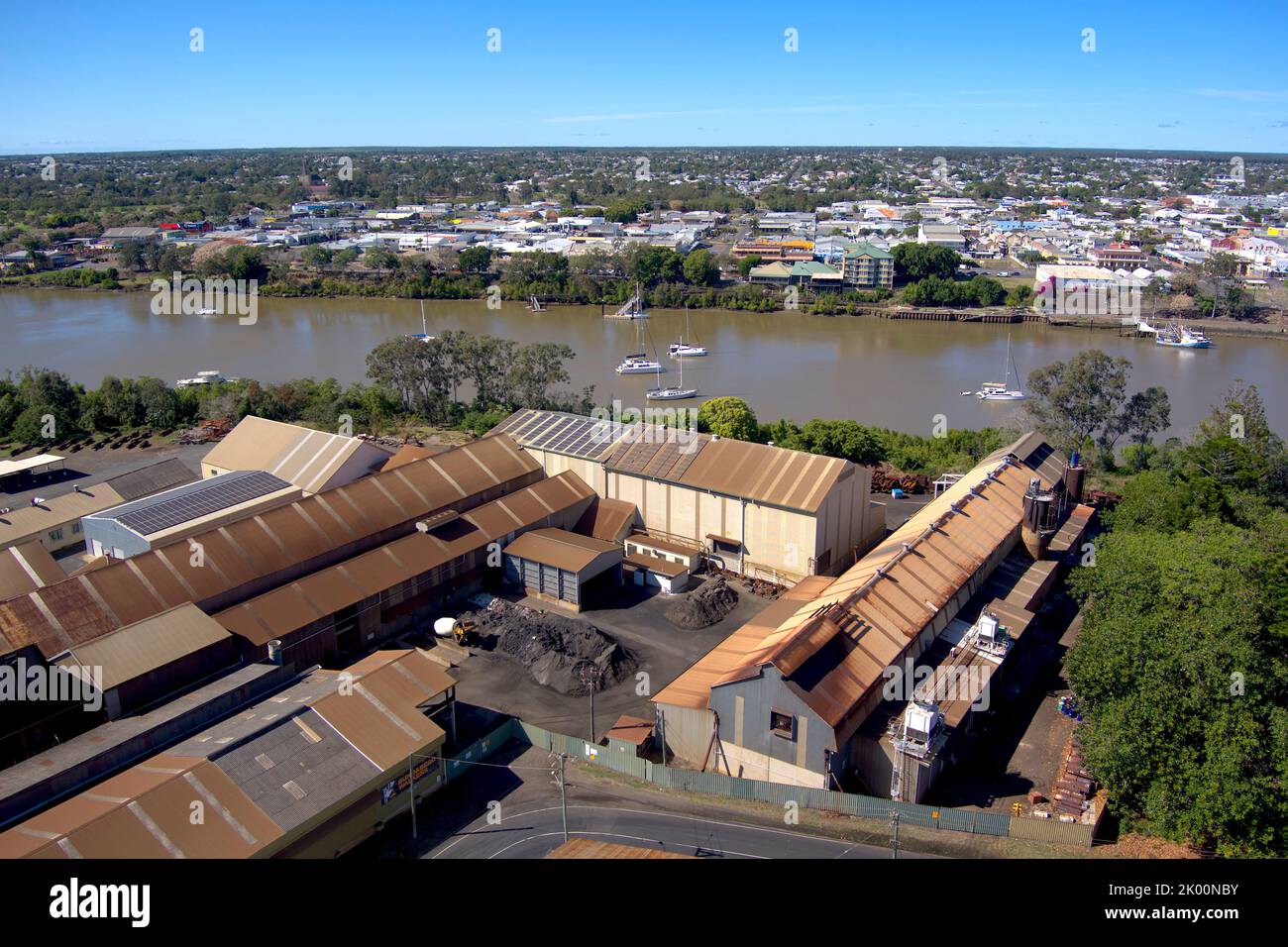 Aerial of Walkers Foundry on the banks of the River North