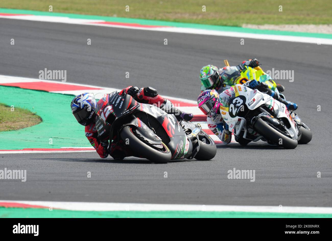 Misano Adriatico, Italy. 04th Sep, 2022. Maveric Vinales of Aprilia Racing and Enea Bastianini of Gresini Racing during the Gran Premio Gryfyn di San Marino Della Riviera di Rimini, Moto Gp Race, On September 04, 2022 at Misano World Circuit Marco Simoncelli, in Misano Adriatico, Italy. Photo Nderim Kaceli Credit: Independent Photo Agency/Alamy Live News Stock Photo