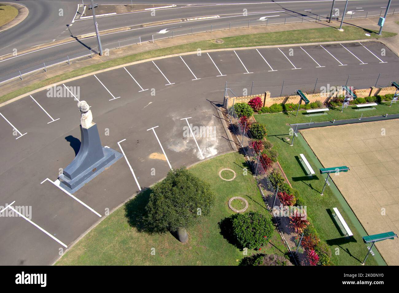 Aerial of Bert Hinkler Memorial Statue on Quay Street Bundaberg Queensland Australia Stock Photo