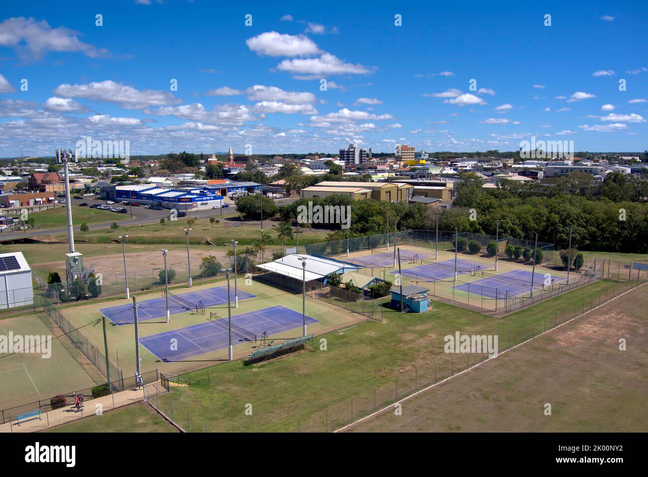 Aerial of Tennis Courts in Rotary Park Bundaberg Queensland Australia Stock Photo