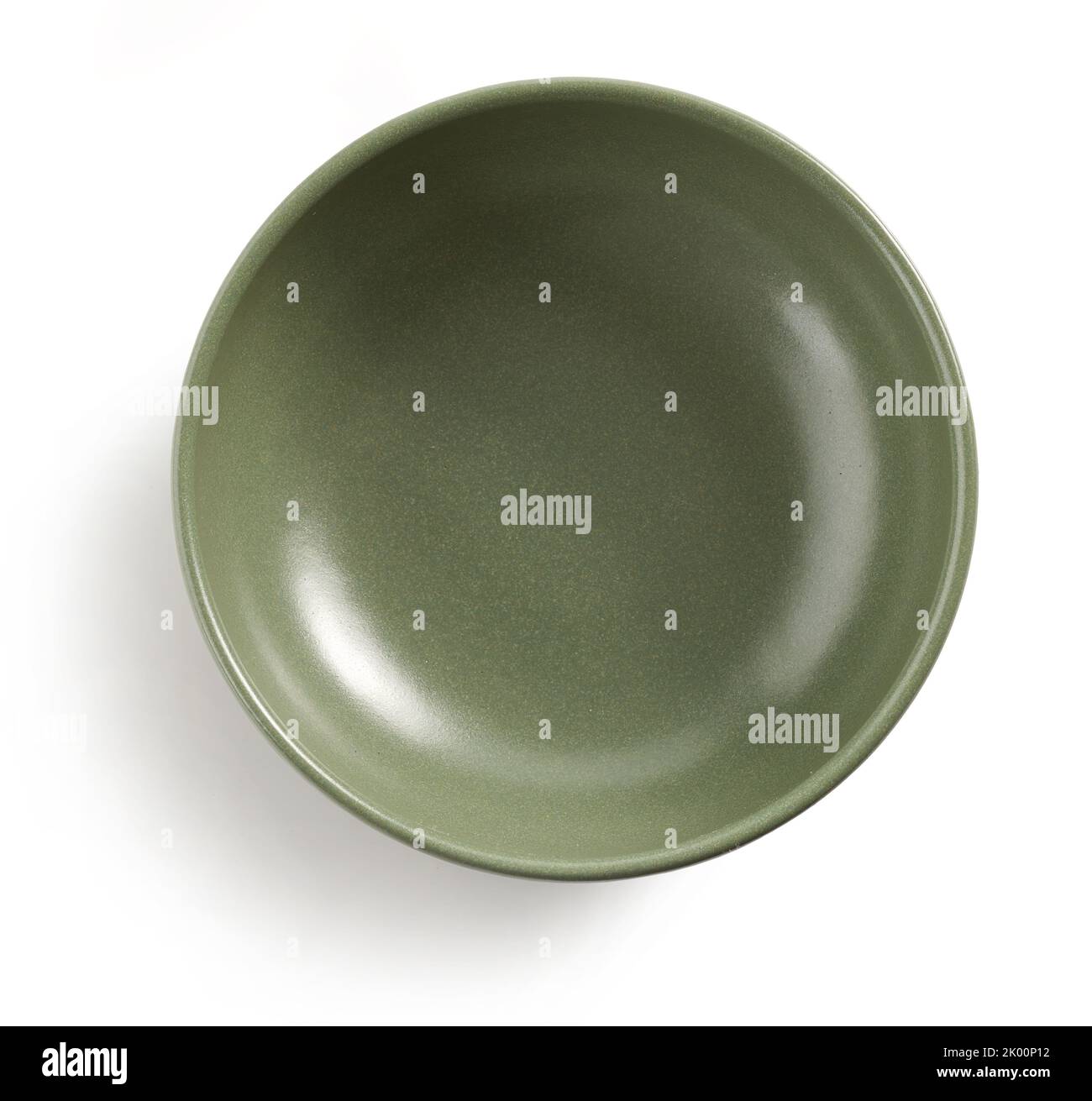 new empty green ceramic bowl isolated on white background, top view Stock Photo