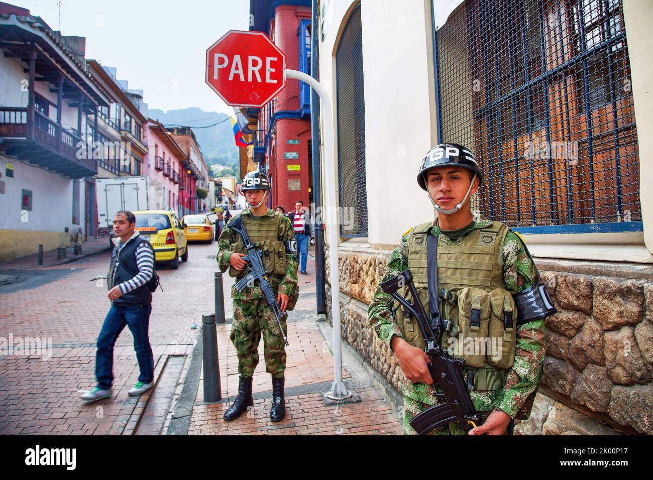 Colombia, Bogota, the old historic centre where militairy is still