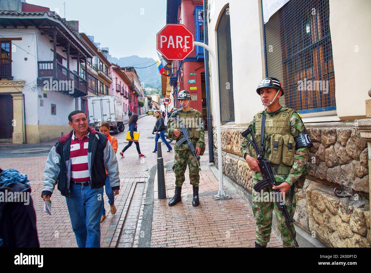 Colombia, Bogota, the old historic centre where militairy is still