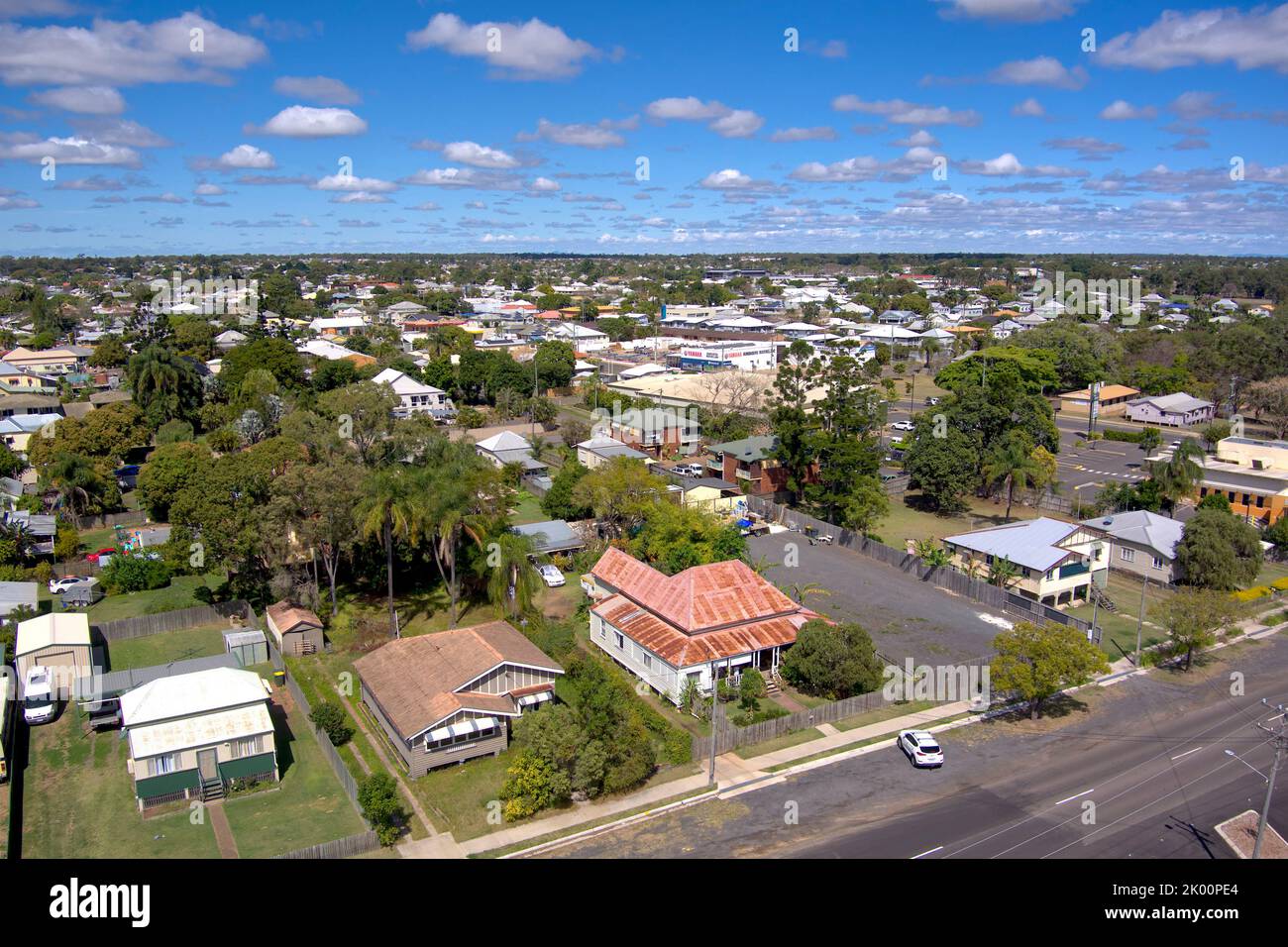 Aerial of residential houses in Bundaberg Queensland Australia Stock
