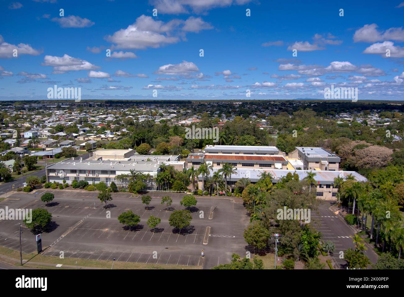 Aerial of the TAFE Bundaberg Campus on Walker Street Queensland Australia Stock Photo