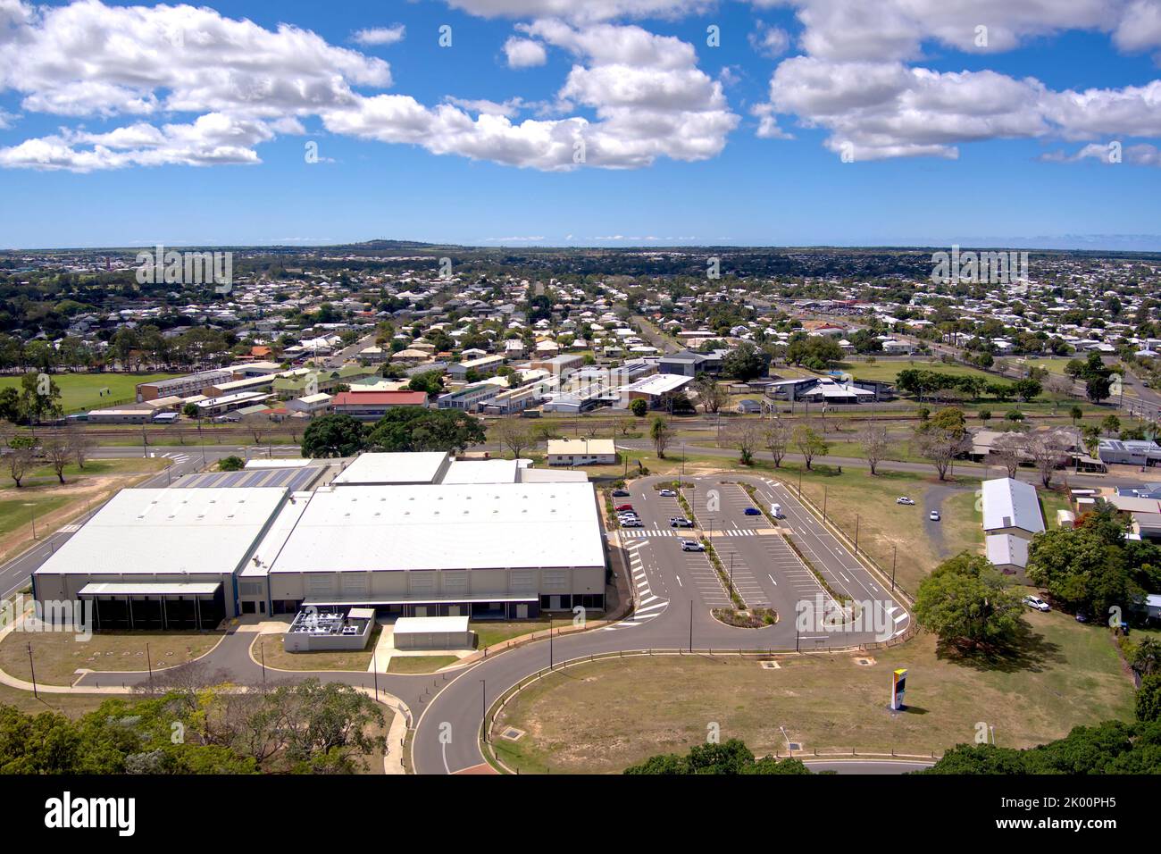 Aerial of the Multiplex Sport and Convention Centre Civic Ave Bundaberg Queensland Australia Stock Photo