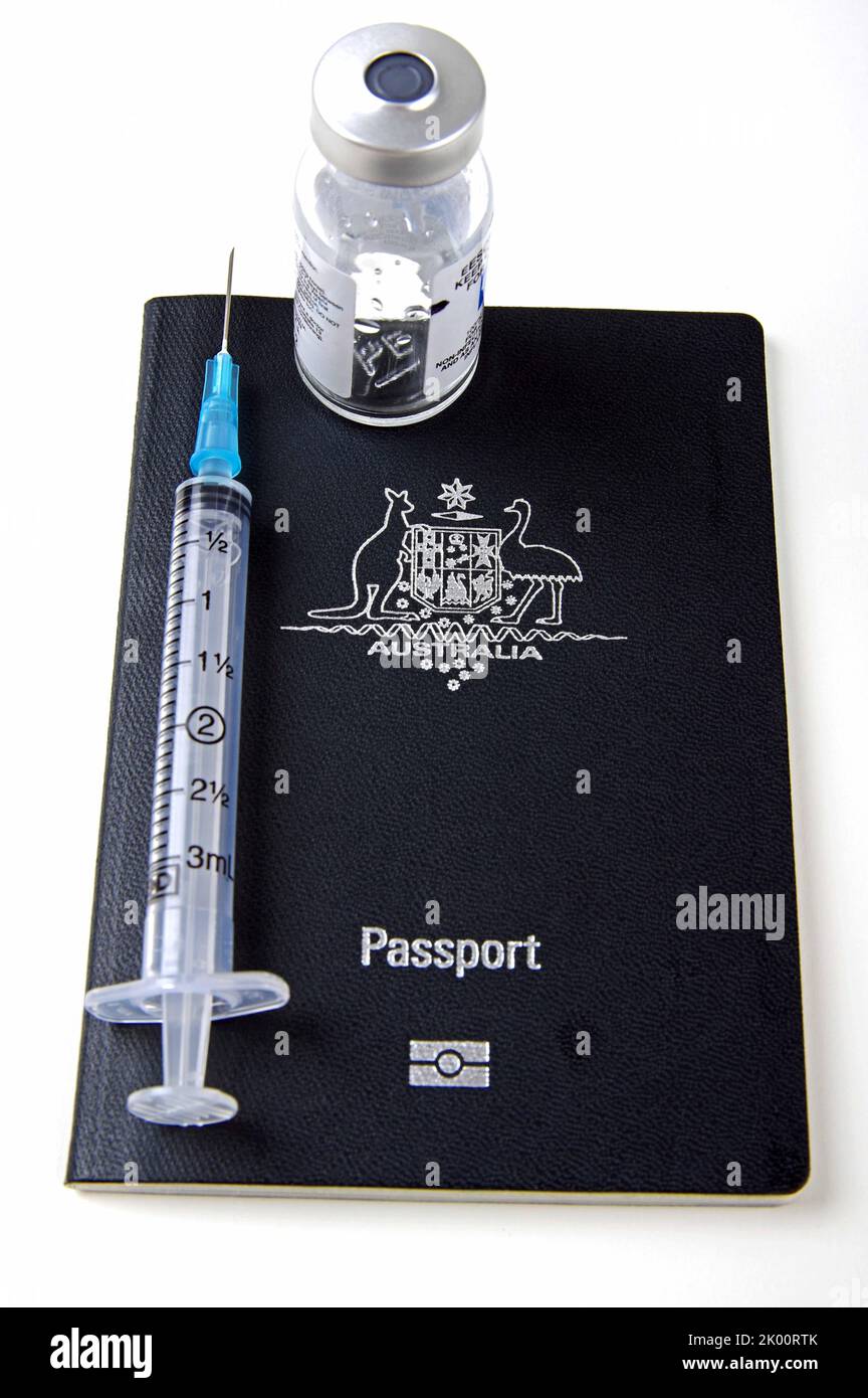 australian passport and travel vaccination equipment Stock Photo