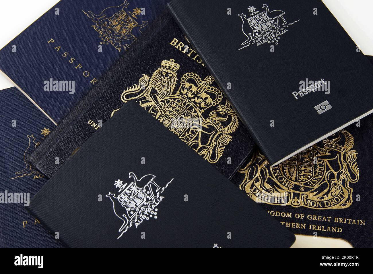 old and new australian and british passports Stock Photo