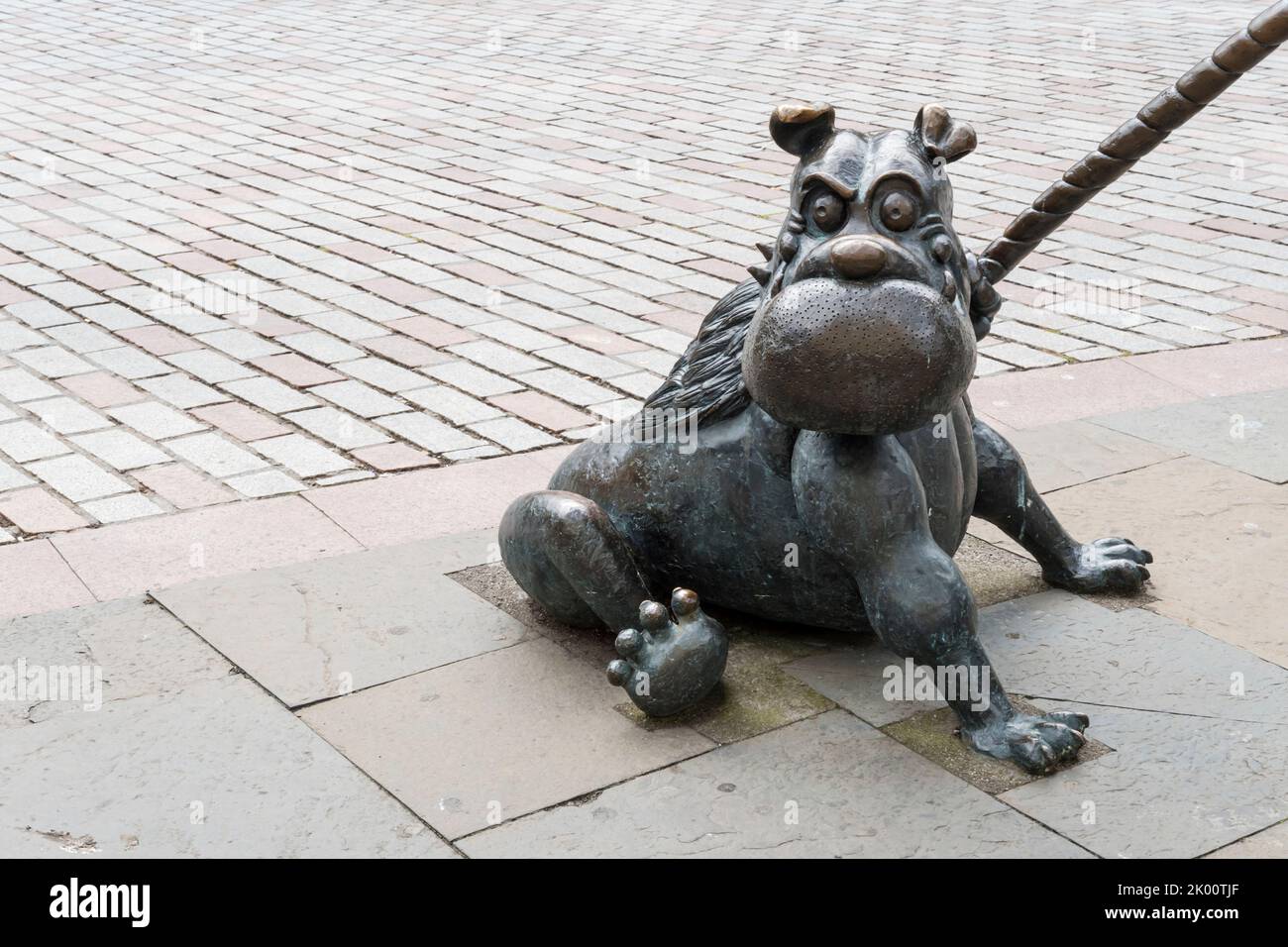 Statue of Dawg, Desperate Dan's dog, in Dundee High Street. Character from The Dandy comic. Stock Photo