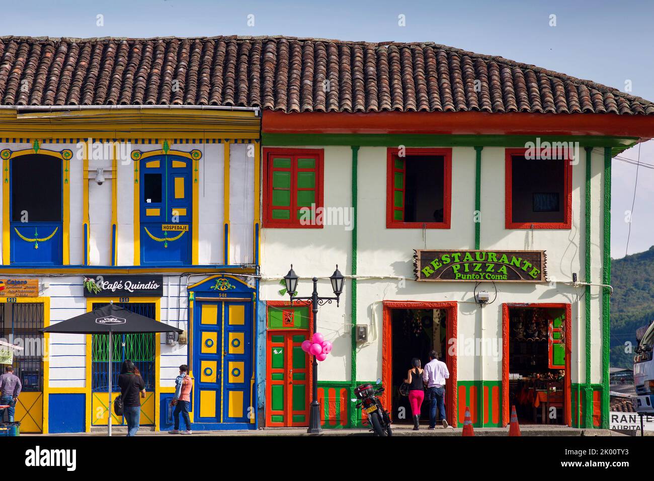 Colombia, Zona Cafetera, colorfull houses in Salento village Stock ...