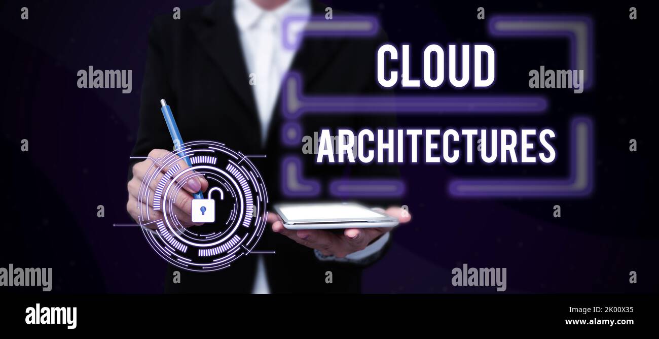 Text sign showing Cloud ArchitecturesVarious Engineered Databases Softwares Applications. Business idea Various Engineered Databases Softwares Stock Photo