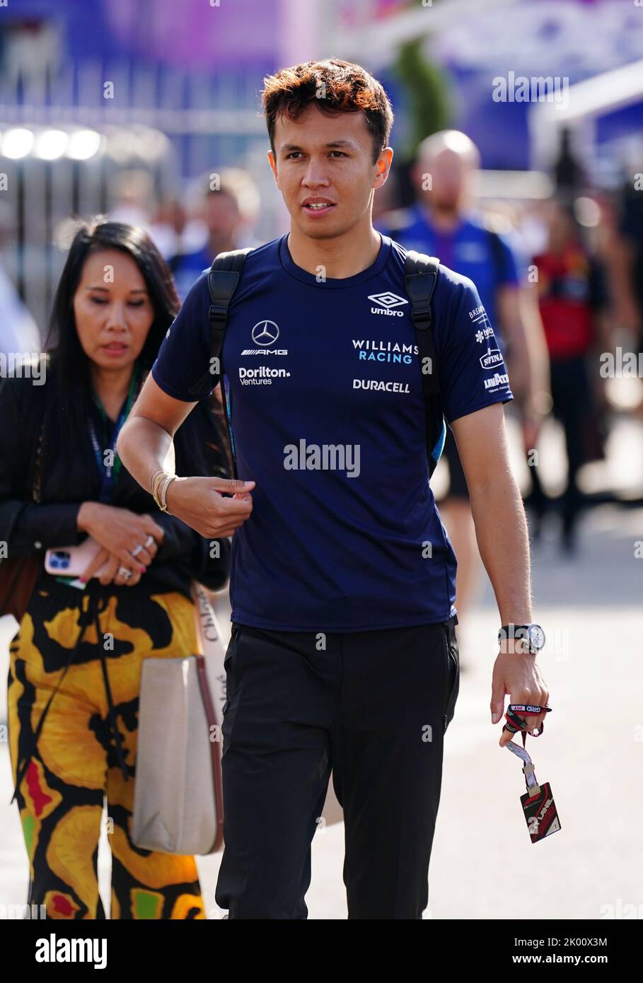 Williams' Alexander Albon arrives along with his mother Kankamol Albon for  practice at the Autodromo Nazionale Monza ahead of the Italian Grand Prix.  Picture date: Friday September 9, 2022 Stock Photo - Alamy