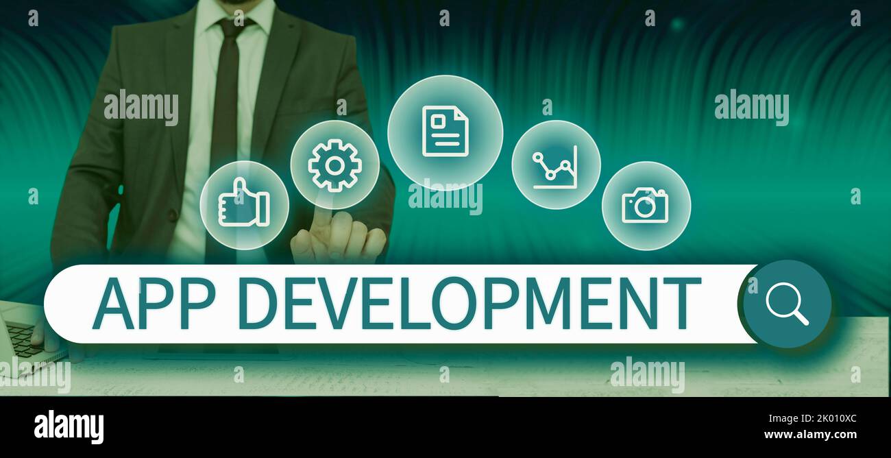 Handwriting text App DevelopmentDevelopment services for awesome mobile and web experiences. Business approach Development services for awesome mobile Stock Photo