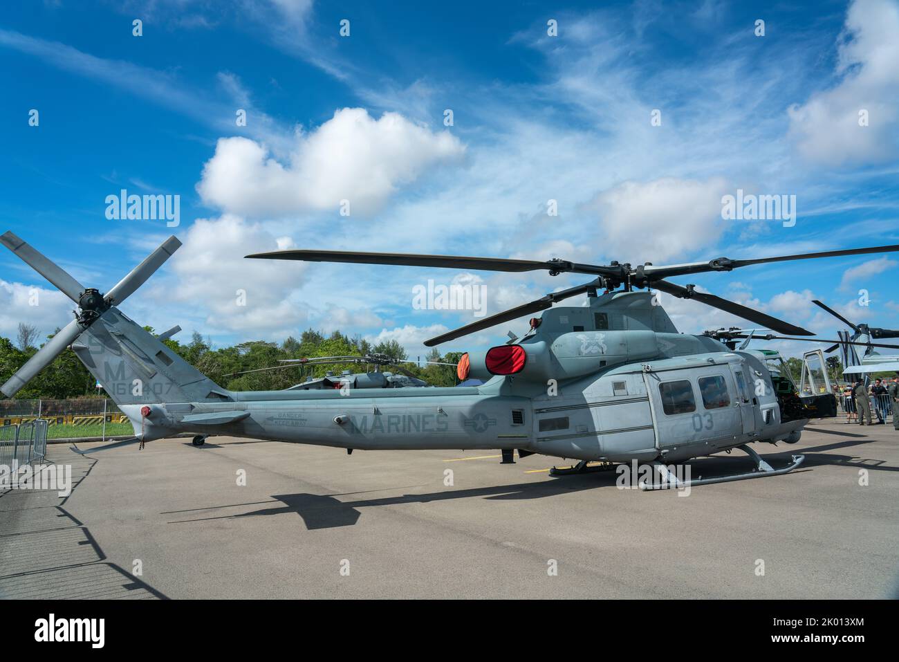 Singapore, 15 Feb, 2020: Parked Marines Helicopter used for transport  reconnaissance by USA. Stock Photo