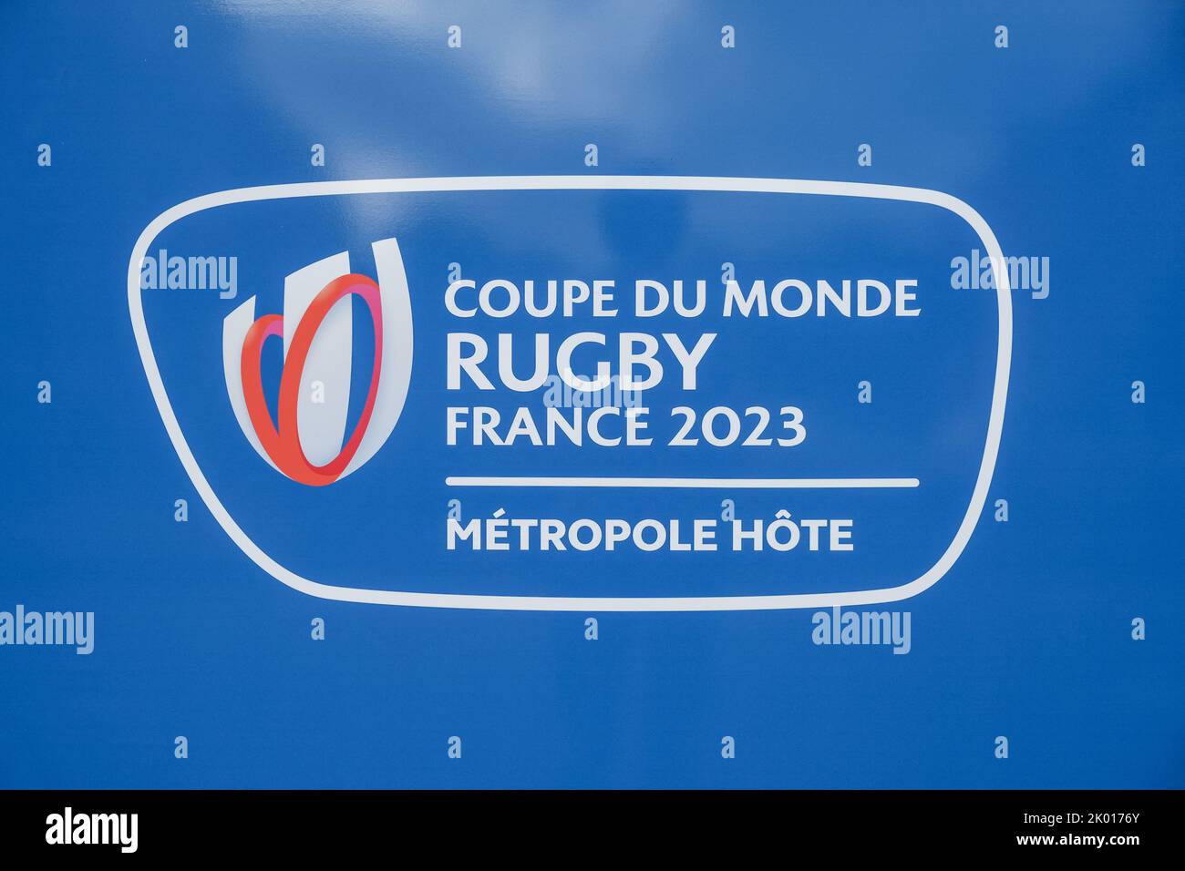Match Toulouse Coupe Du Monde Rugby 2023 Logo of the Rugby World Cup France 2023. A giant countdown was installed in Toulouse (France), one year before the launch of the 2023 Rugby World Cup, on September 8, 2022. The