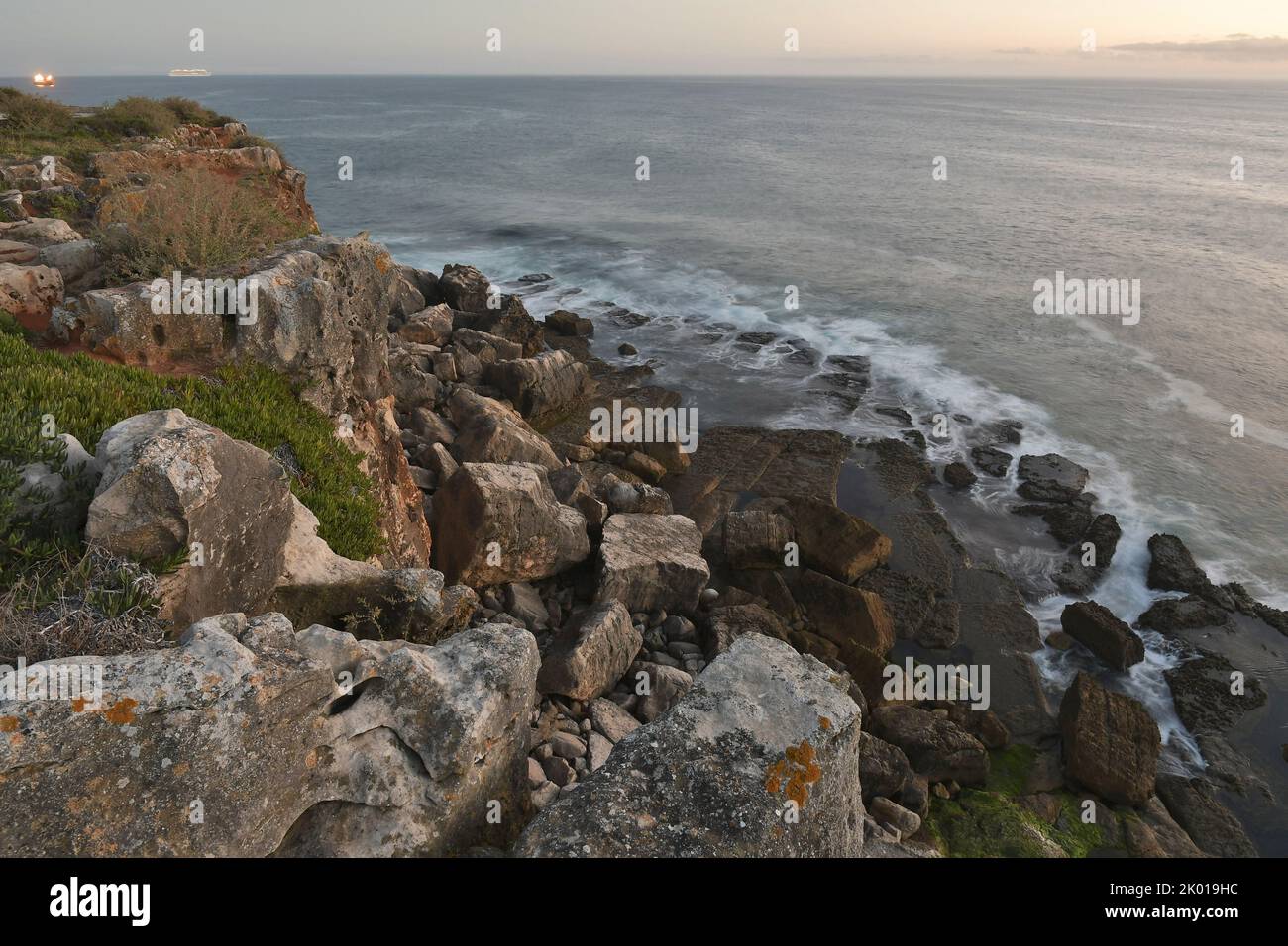 Rocky Atlantic coastline, Cabo da Guia near Cascais Portugal. Stock Photo