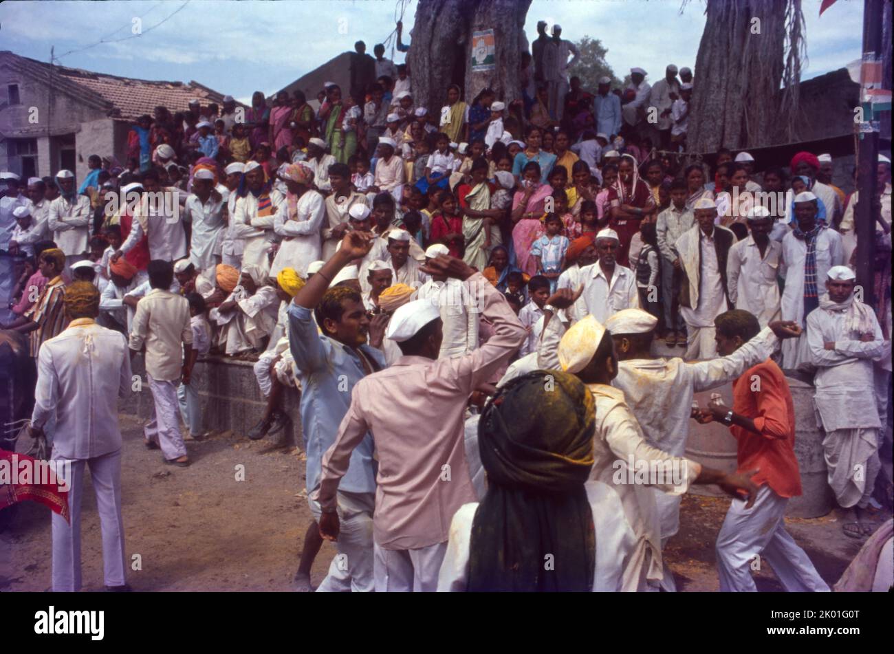 Village Chowk, People Dancing & Celebrating, Maharashtra, India Stock