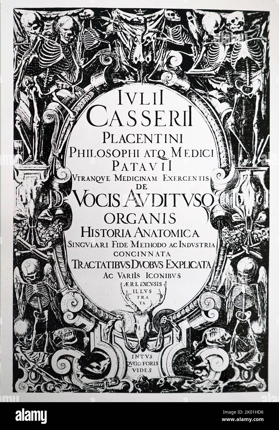 Title page of Julius Casserius (1516-1616) De Vocis Auditusque Organis Historia Anatomica, Ferrara, 1600-1601. William Harvey studied under Casserius at Pandua. Stock Photo