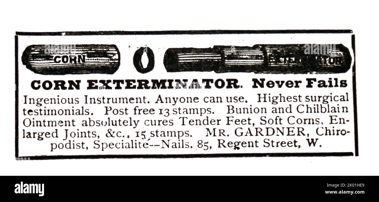 Advertisement for Corn remedy. From The Graphic, London, 1898. Stock Photo