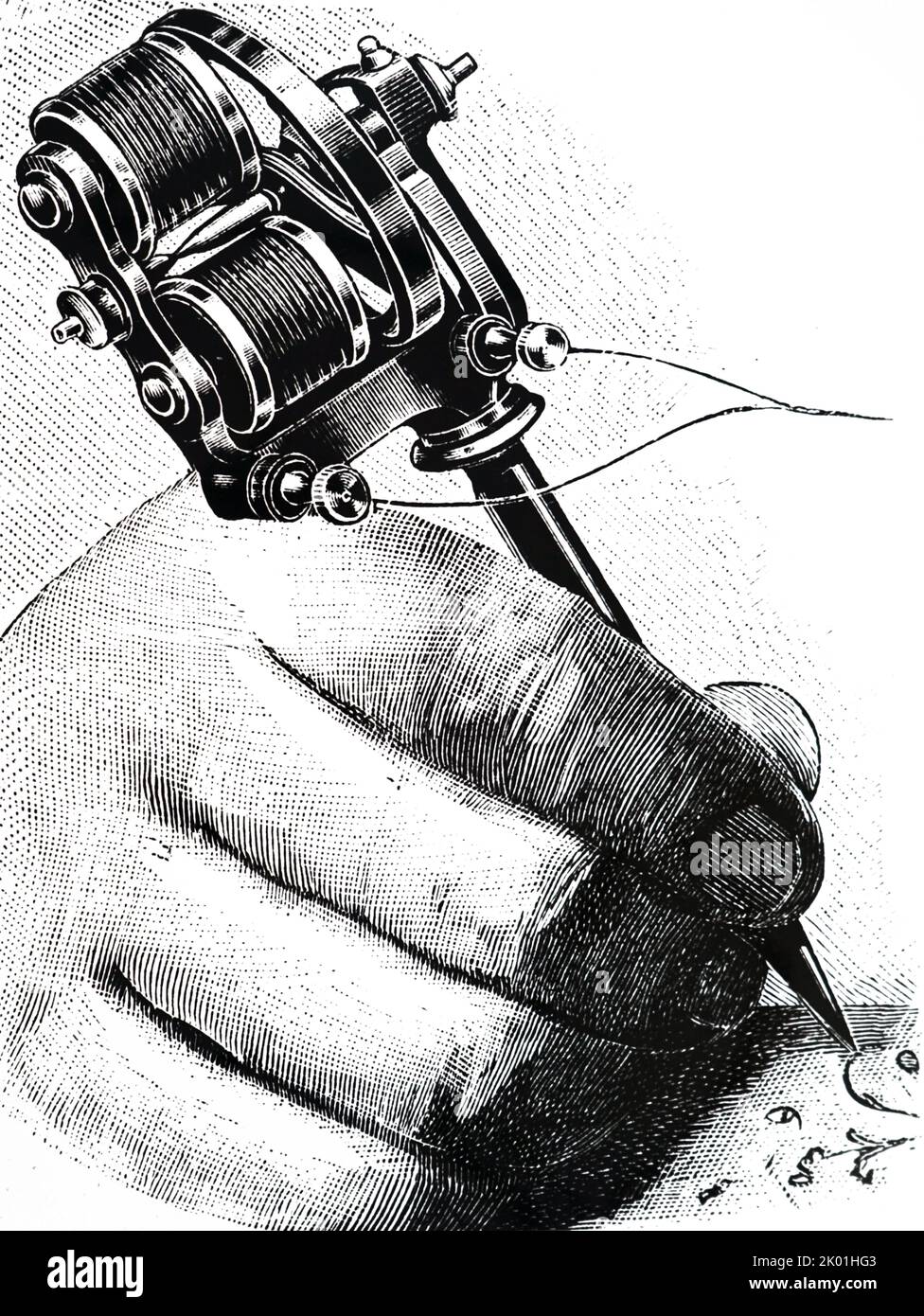 Electric tattooing pen by Max O'Reilly of New York. From La Nature, Paris, 1904. Stock Photo