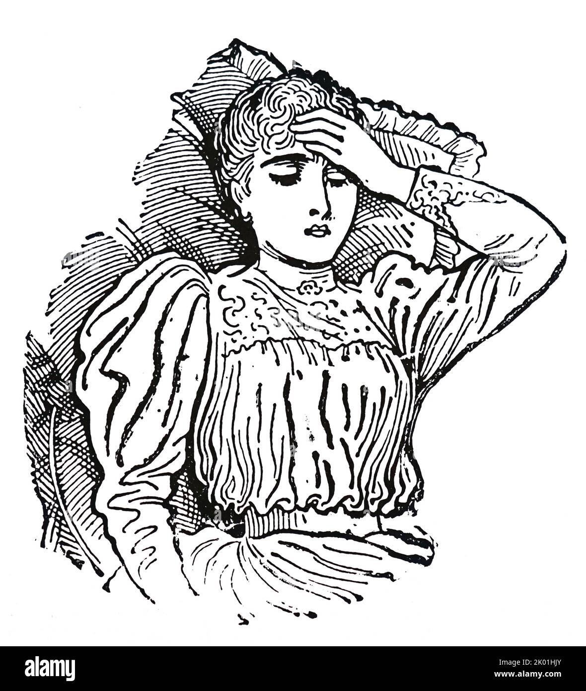 Woman suffering from headache. From The Graphic, 11 June 1898. Stock Photo