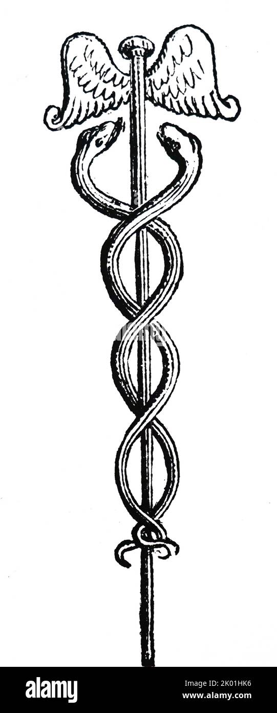 Caduceus. From the Imperial Dictionary, Blackie & Son, Glasgow, 1850. Stock Photo