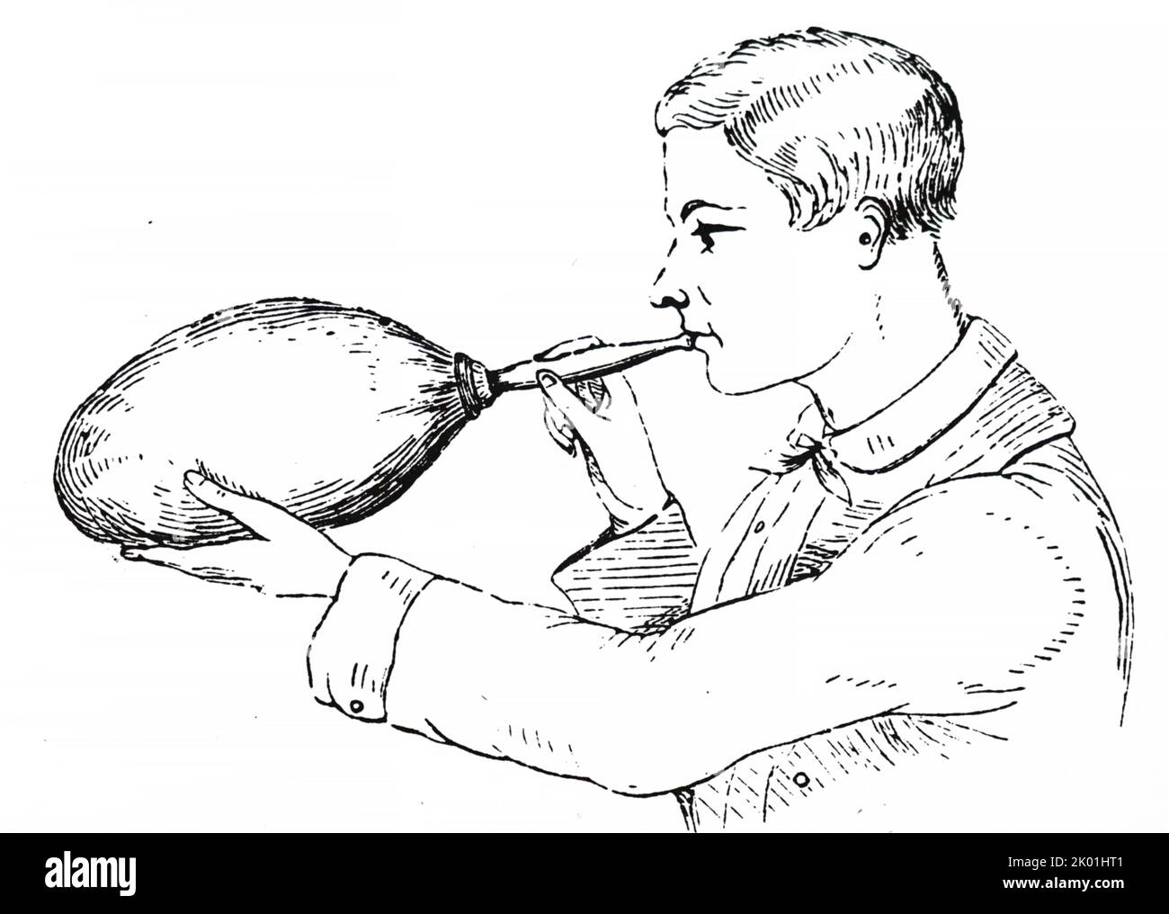 Inhaling nitrous oxide (laughing gas). From Gaston Tissandier Popular