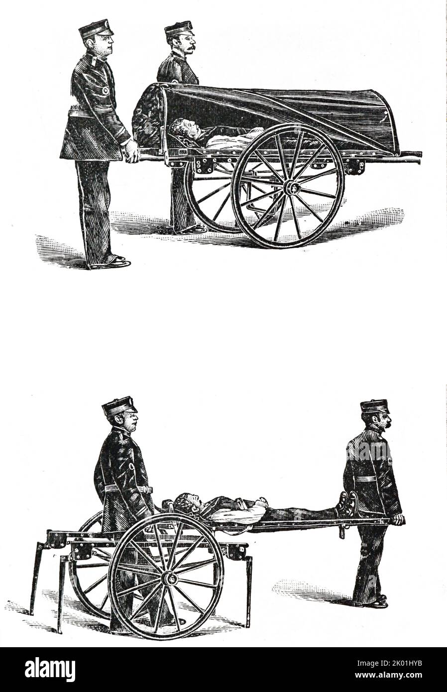 The St John's ambulance wheel litter. The cost of the apparatus was £16. From The Family Physician, Cassell & Co Ltd, London, nd c.1895. Stock Photo