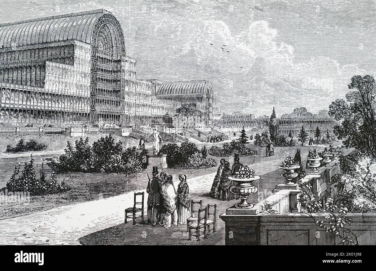 Crystal Palace, viewed from the terraces. From The Lane We Live In, William S Orr & Co, London, nd. c1865. Stock Photo