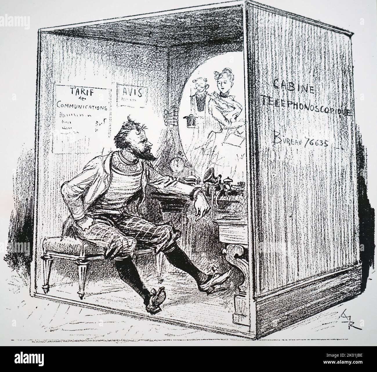 Video kiosk. From A Robida Le Vingtieme siecle: La vie electrique, Paris, nd, c1890. Stock Photo
