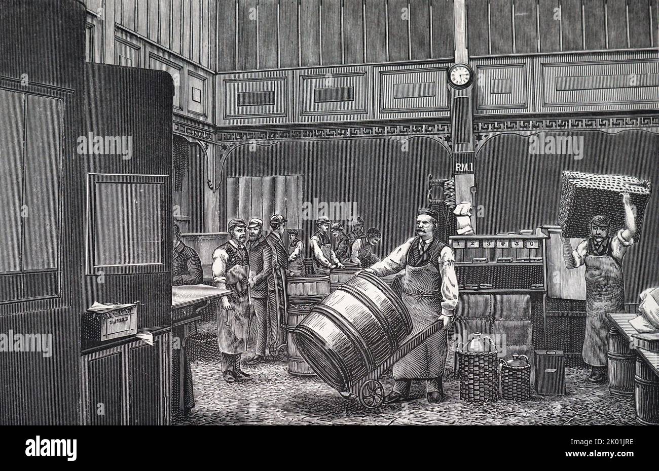 Packing room, Evans & Sons drugs warehouse, Liverpool, 1887. Stock Photo