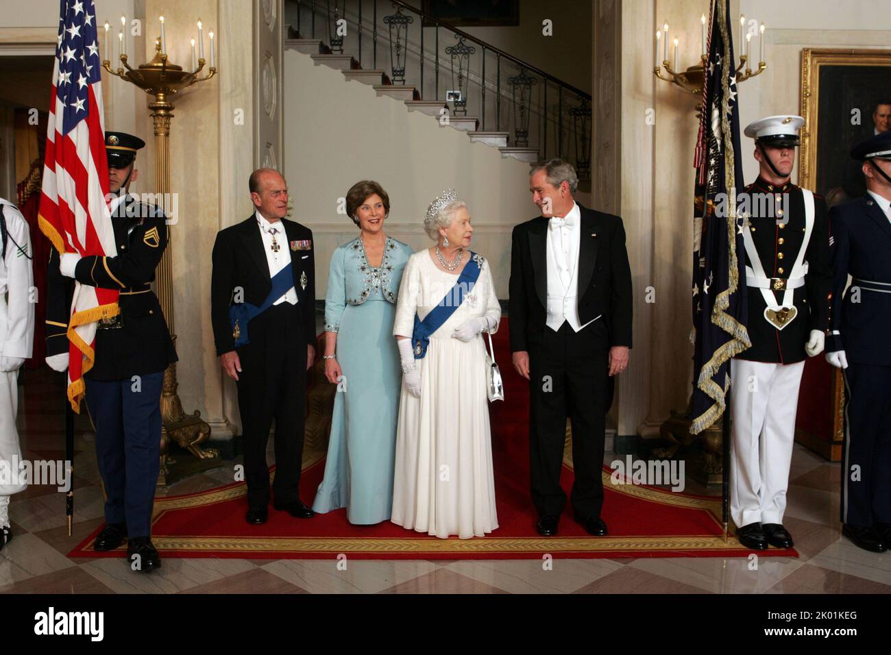 President George W. Bush and Mrs. Laura Bush Escort Her Majesty Queen Elizabeth II and His Royal Highness The Prince Philip. Stock Photo