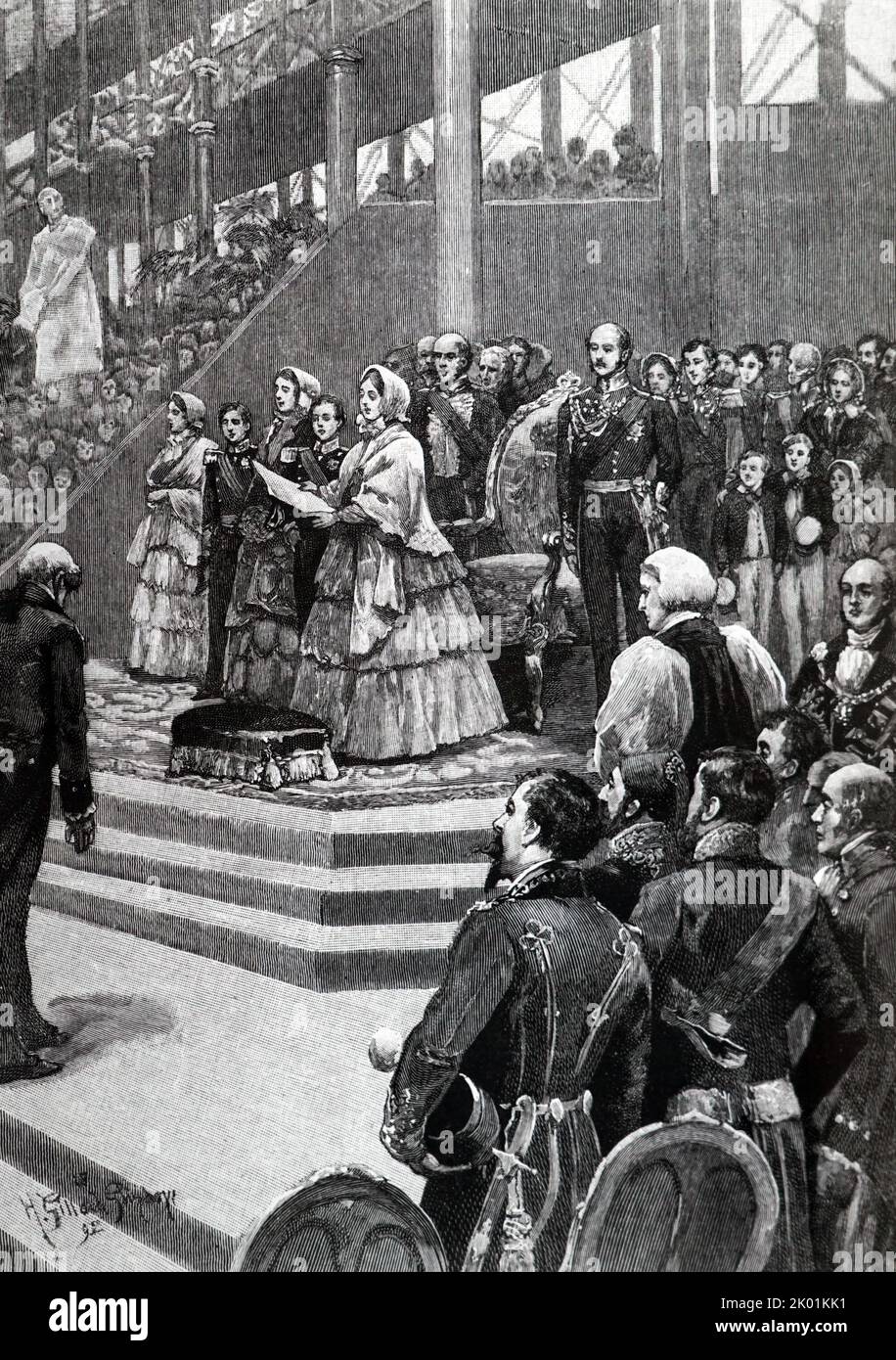 Queen Victoria opening the Great Exhibition of 1851 at the Crystal Palace. Stock Photo