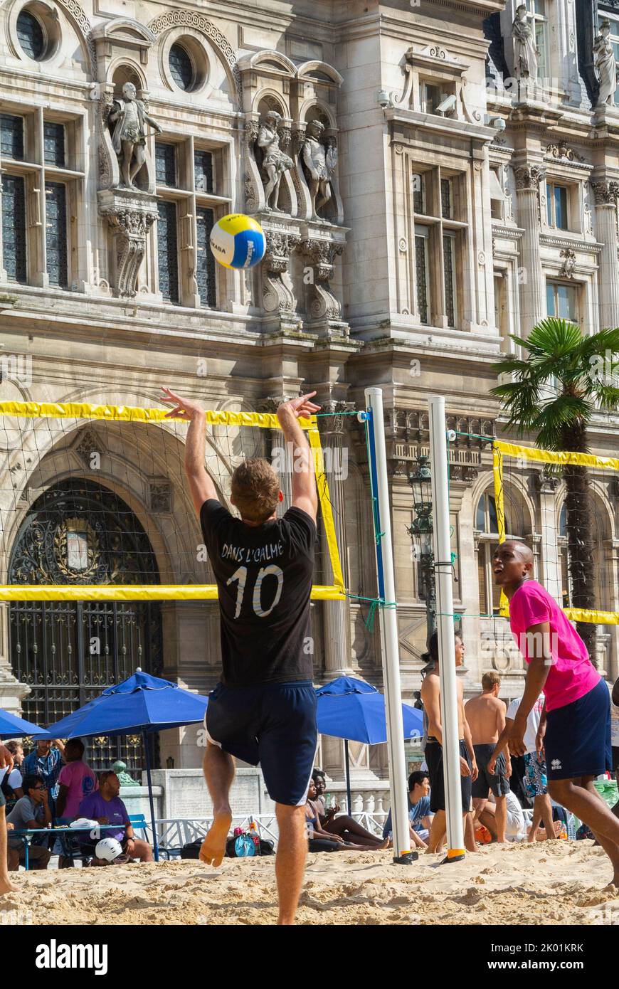 Paris, France, Group French Teens Playing Beach Volleyball Sports on