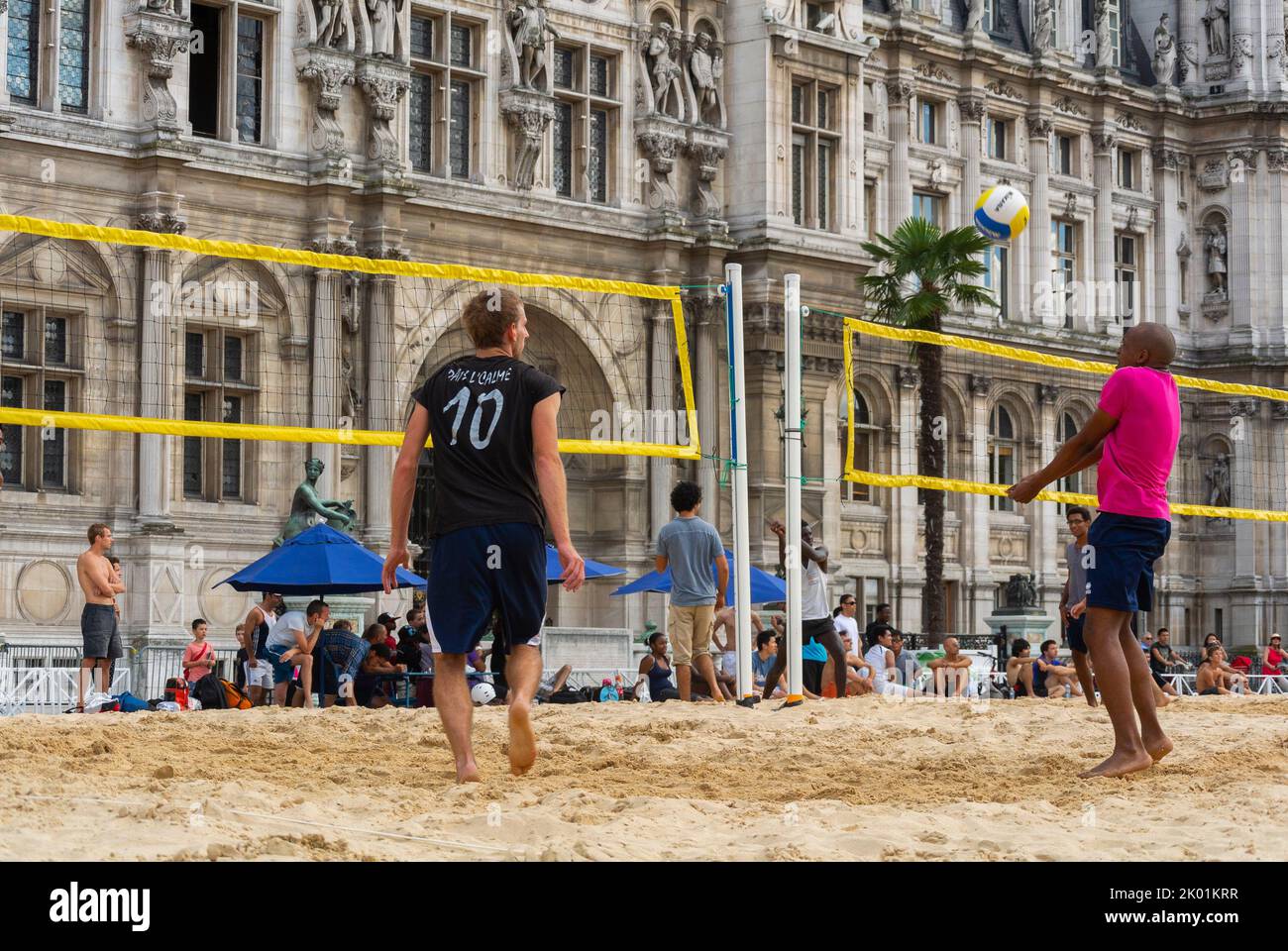 Paris, France, Group French Teens Playing Beach Volleyball Sports on