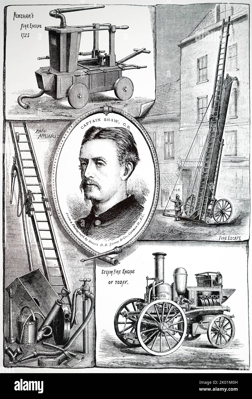 London Fire Brigade apparatus. Captain Shaw was Sir Eyre Massey Shaw (1830-1908). Head of London Metropolitan Fire Brigade. Stock Photo