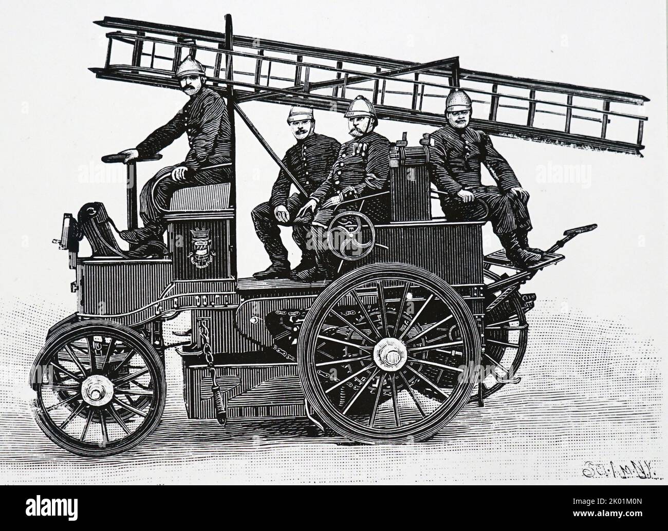 Electrically powered hose wagon used by the Paris Fire Service. Stock Photo