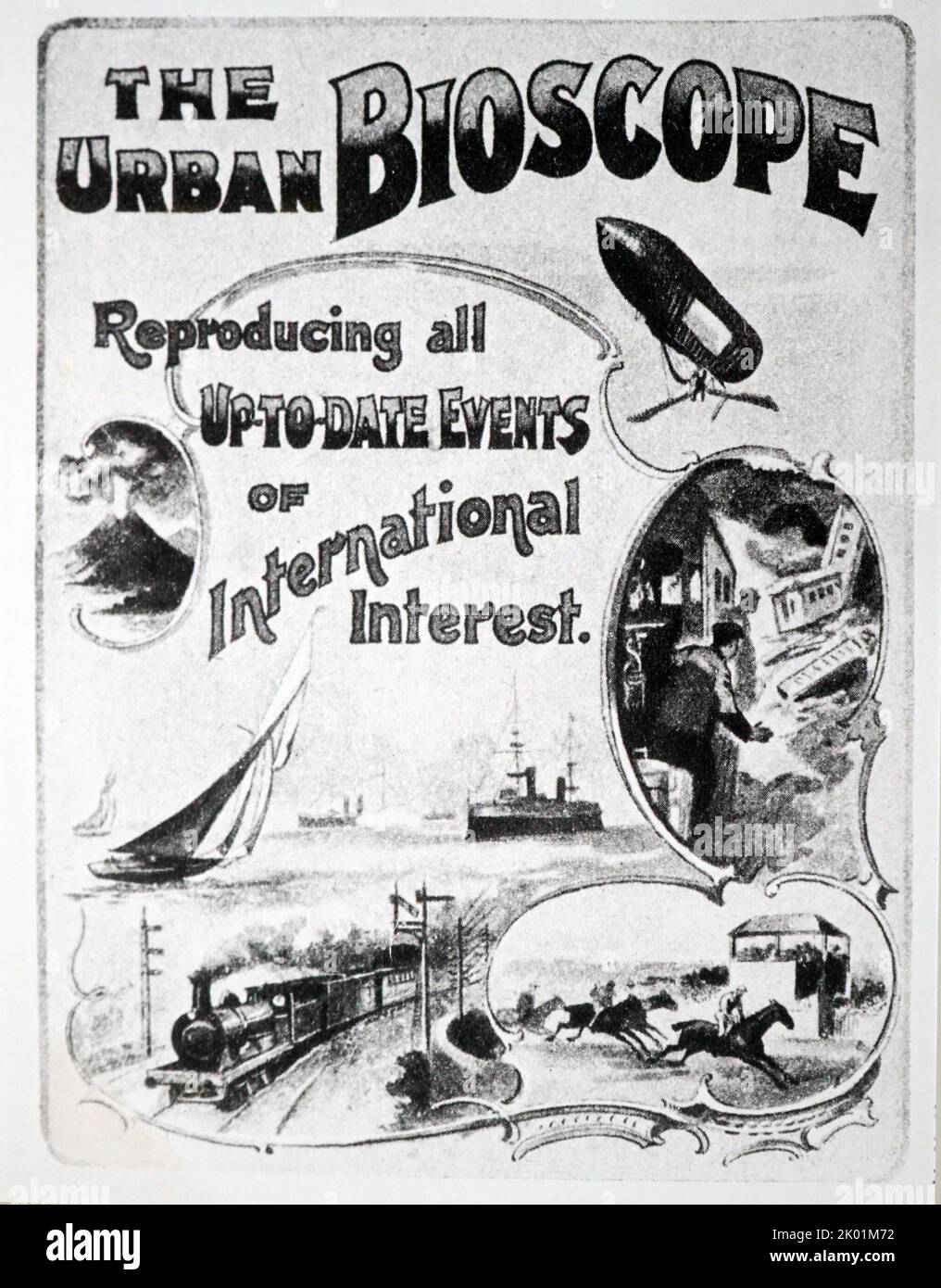 1907 advertisement for a news reel. Stock Photo