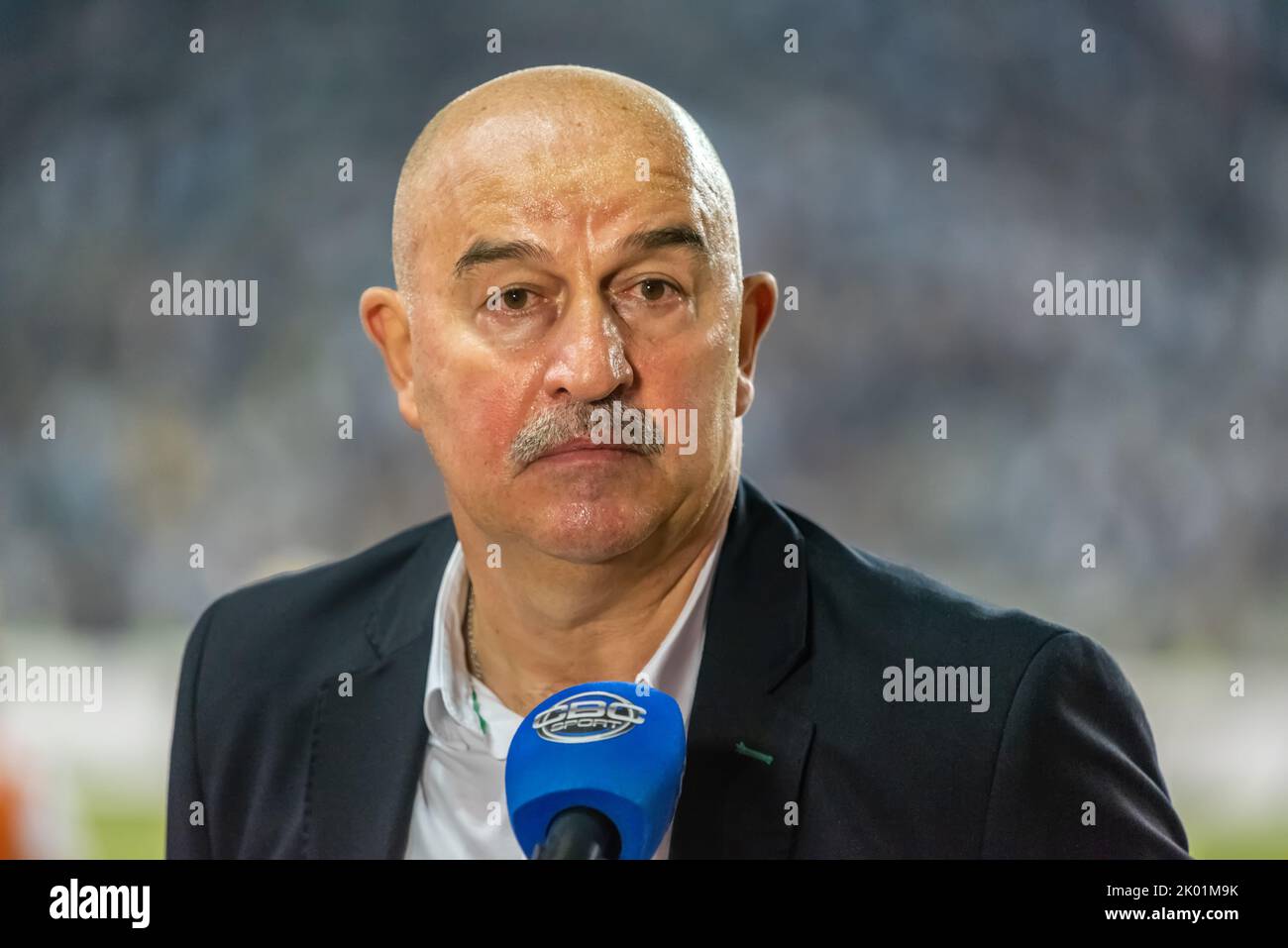 Baku, Azerbaijan – August 3, 2022. Ferencvaros coach Stanislav Cherchesov after UEFA Champions League qualification match Qarabag vs Ferencvaros (1-1) Stock Photo