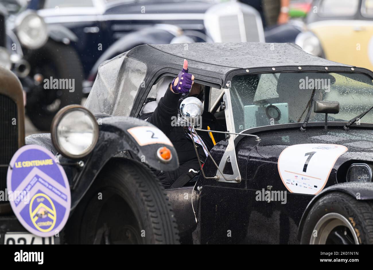 Dresden, Germany. 09th Sep, 2022. The co-driver of a 1991 Caterham ...
