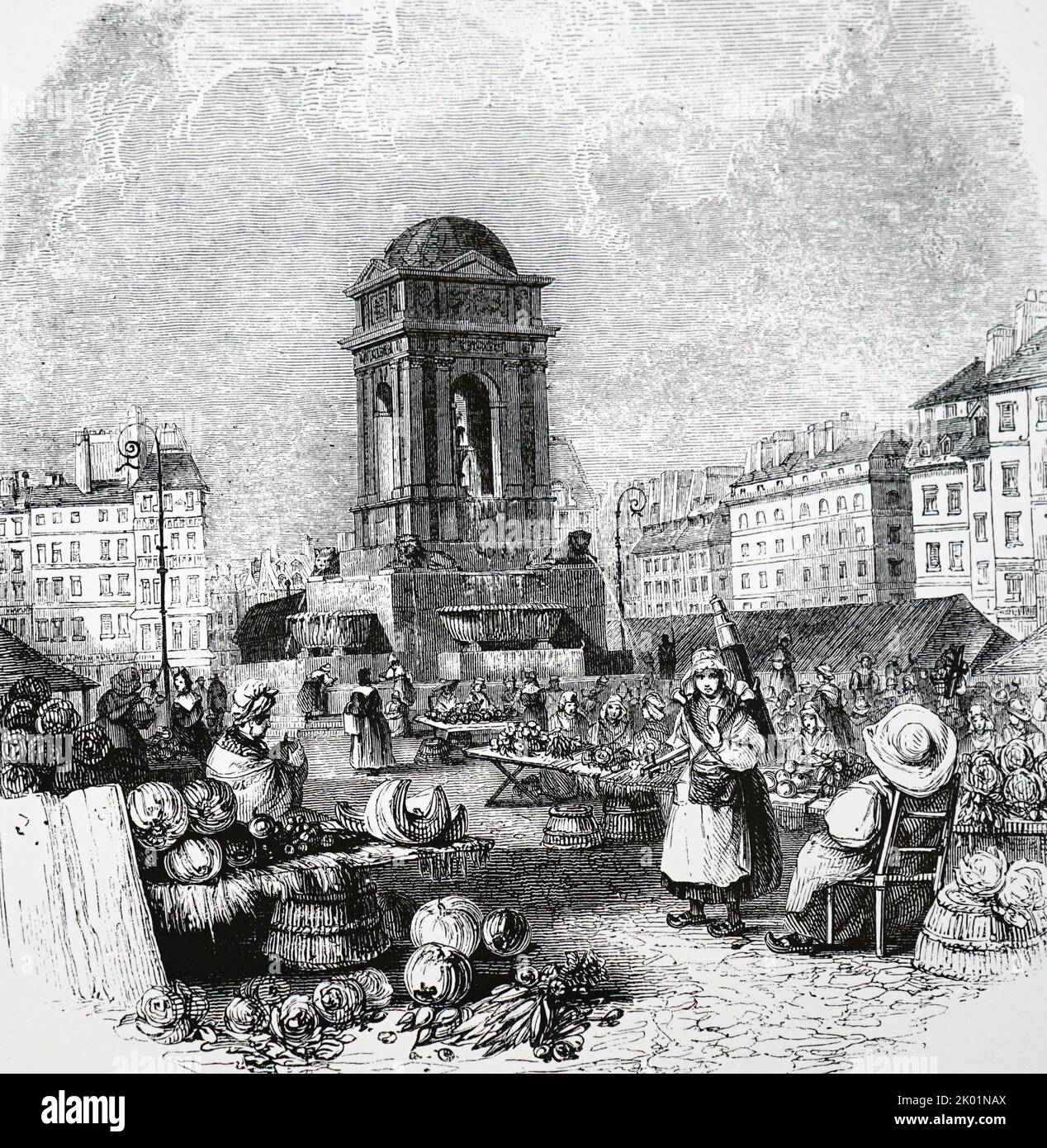Marche des Innocens, the market which supplied Paris with flowers, fruit and vegetables. Stock Photo